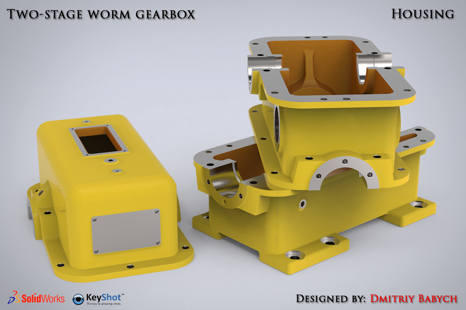 两级蜗轮蜗杆齿轮箱三维建模图纸 STEP格式 SOLIDWORKS设计